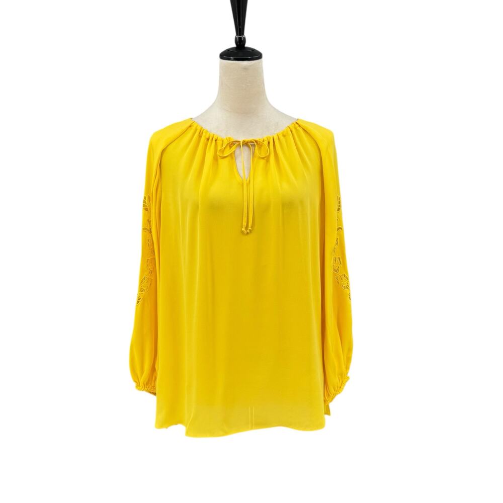 Kobi Halperin NWT Bright Yellow Floral Lace Flowy Long Sleeve Silk Blouse